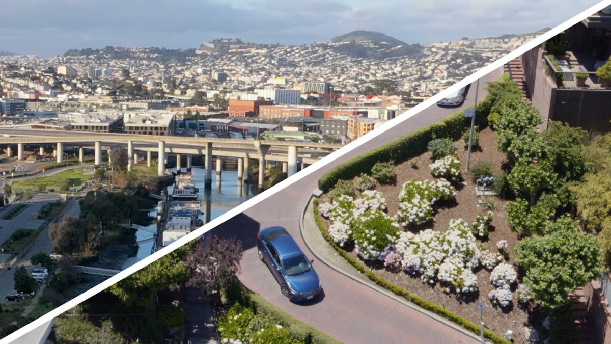 san francisco skyline and drone shot